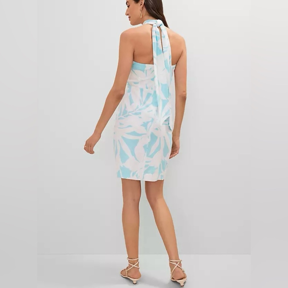 Ann Taylor Blue and White Midi Dress halter floral linen blend sz 10 New - Picture 3 of 4